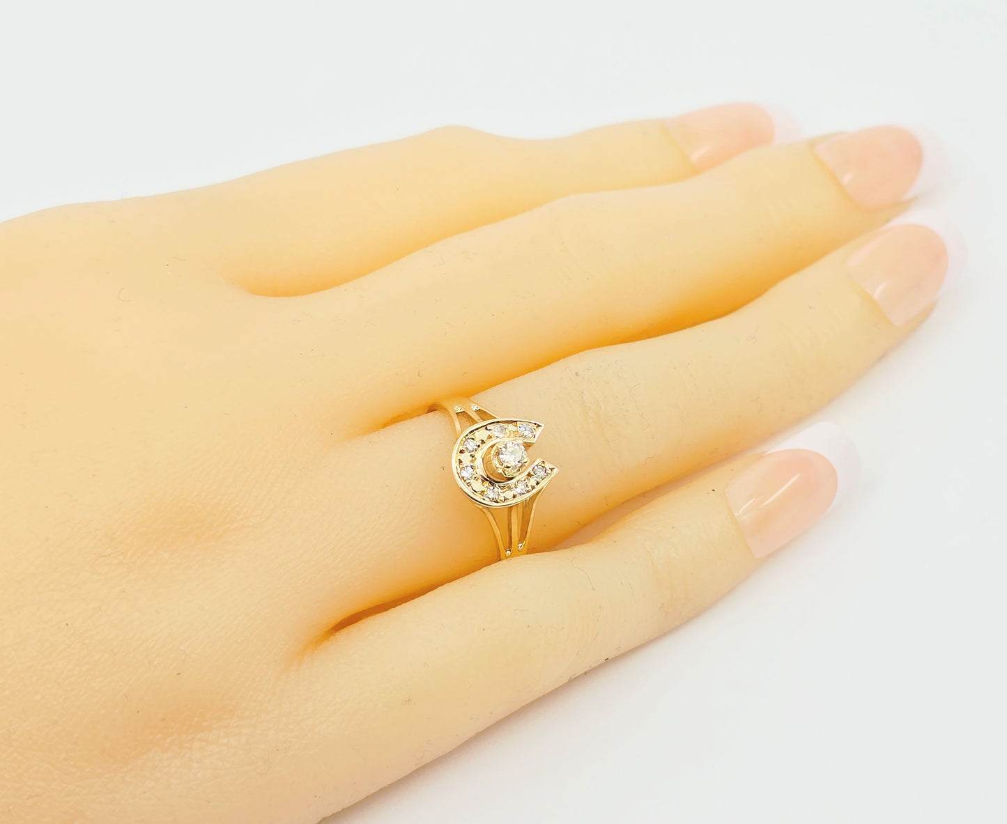 10K Yellow Gold Diamond Horse Shoe Ring