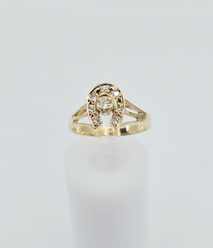 10K Yellow Gold Diamond Horse Shoe Ring