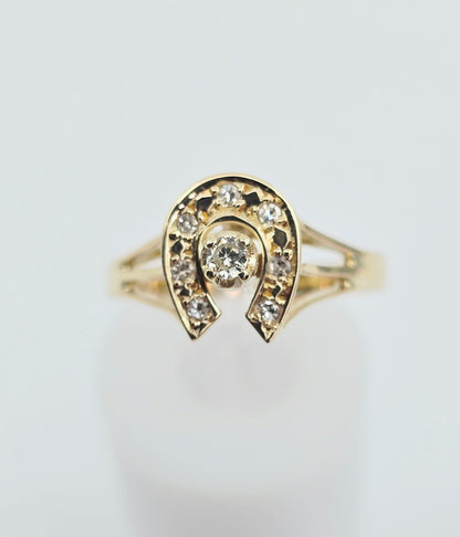 10K Yellow Gold Diamond Horse Shoe Ring