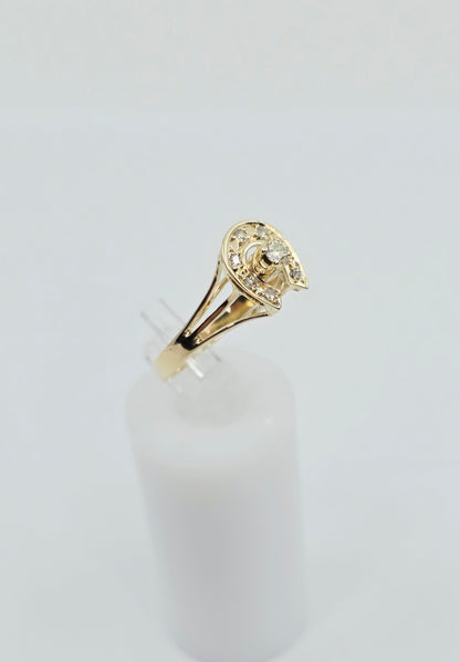 10K Yellow Gold Diamond Horse Shoe Ring