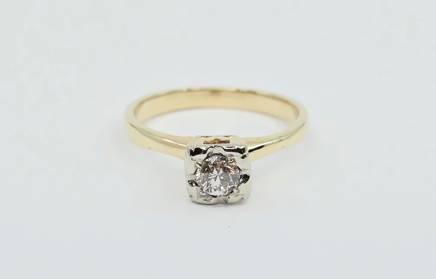 10K Two Tone Gold Solitaire Diamond Engagement Ring
