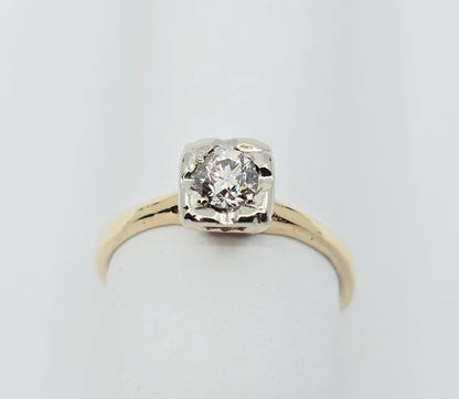 10K Two Tone Gold Solitaire Diamond Engagement Ring