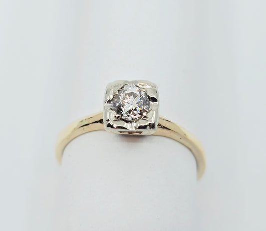 10K Two Tone Gold Solitaire Diamond Engagement Ring