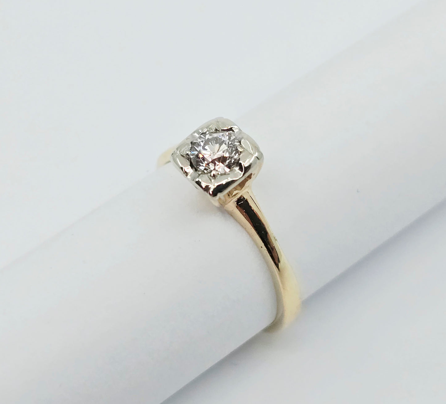 10K Two Tone Gold Solitaire Diamond Engagement Ring