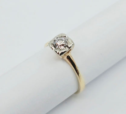 10K Two Tone Gold Solitaire Diamond Engagement Ring