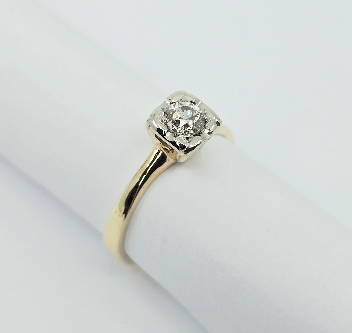 10K Two Tone Gold Solitaire Diamond Engagement Ring