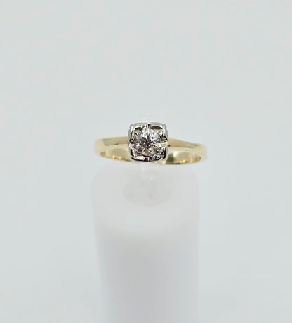 10K Two Tone Gold Solitaire Diamond Engagement Ring