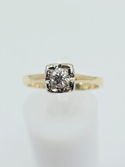 10K Two Tone Gold Solitaire Diamond Engagement Ring