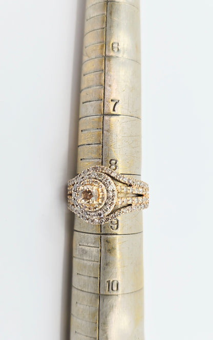 14K Yellow Gold Diamond Cluster Engagement Ring