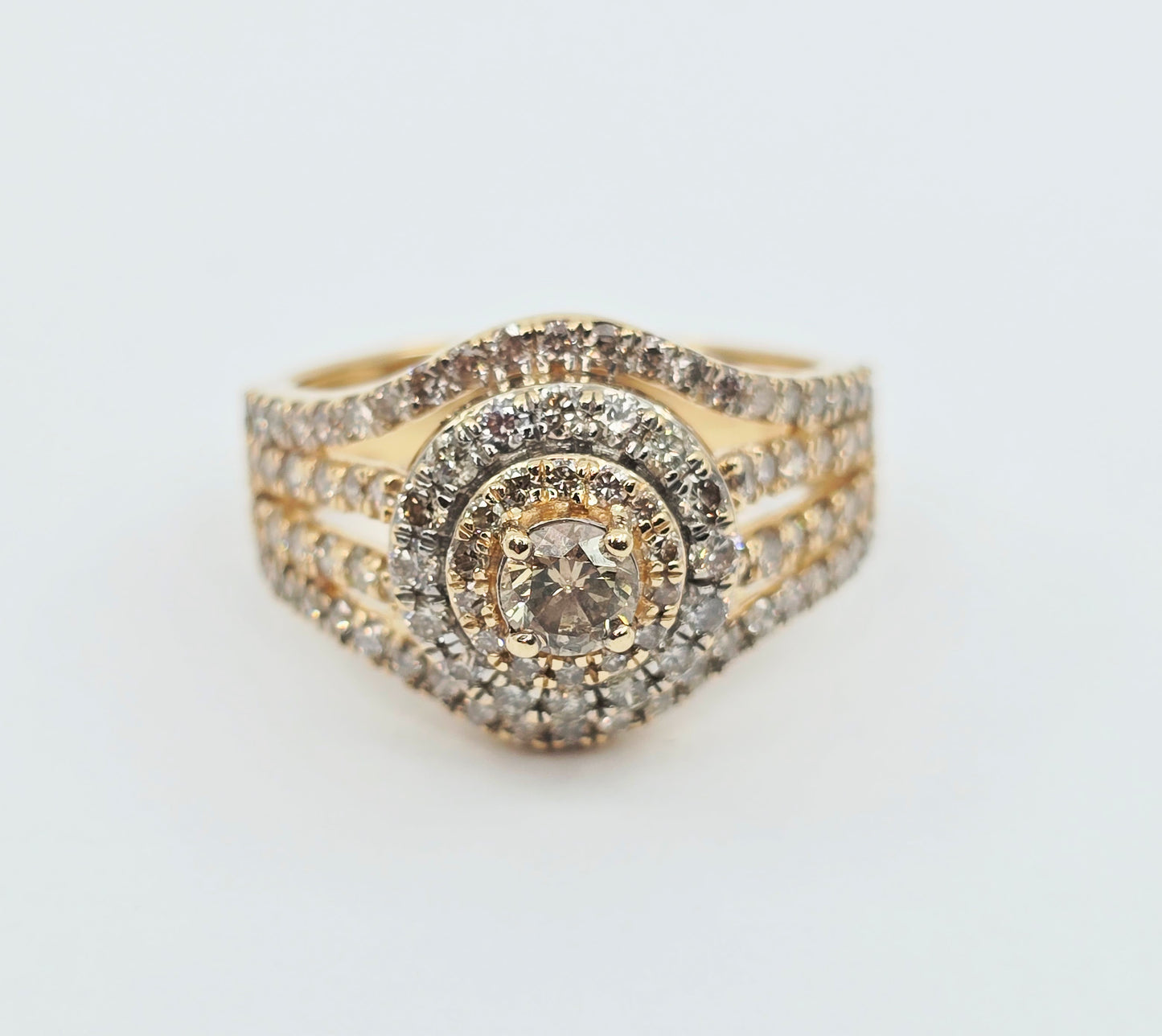 14K Yellow Gold Diamond Cluster Engagement Ring
