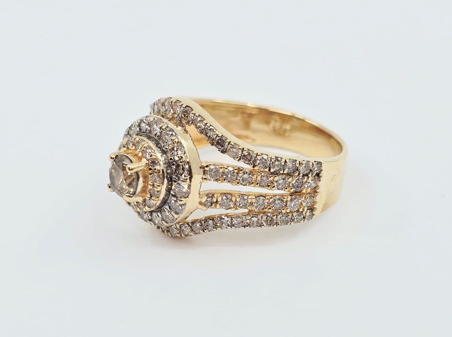14K Yellow Gold Diamond Cluster Engagement Ring