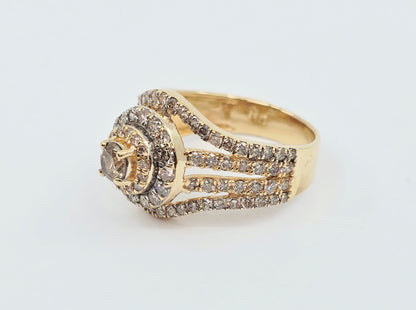14K Yellow Gold Diamond Cluster Engagement Ring