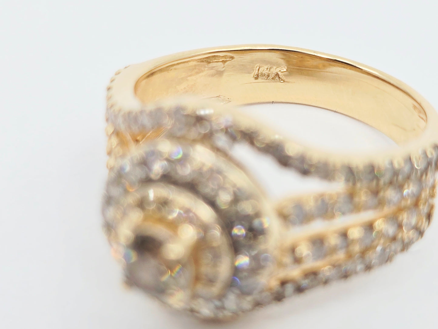 14K Yellow Gold Diamond Cluster Engagement Ring