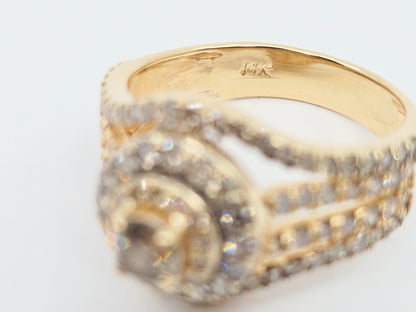 14K Yellow Gold Diamond Cluster Engagement Ring