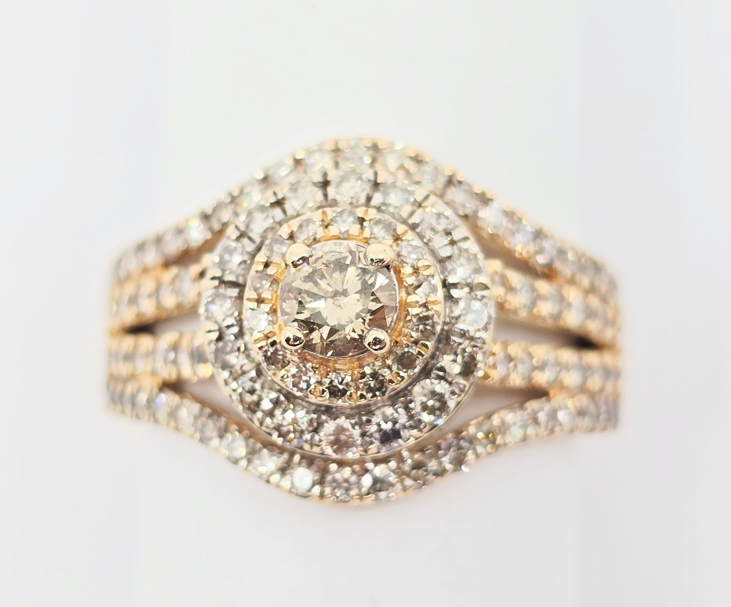 14K Yellow Gold Diamond Cluster Engagement Ring