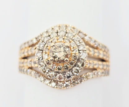 14K Yellow Gold Diamond Cluster Engagement Ring