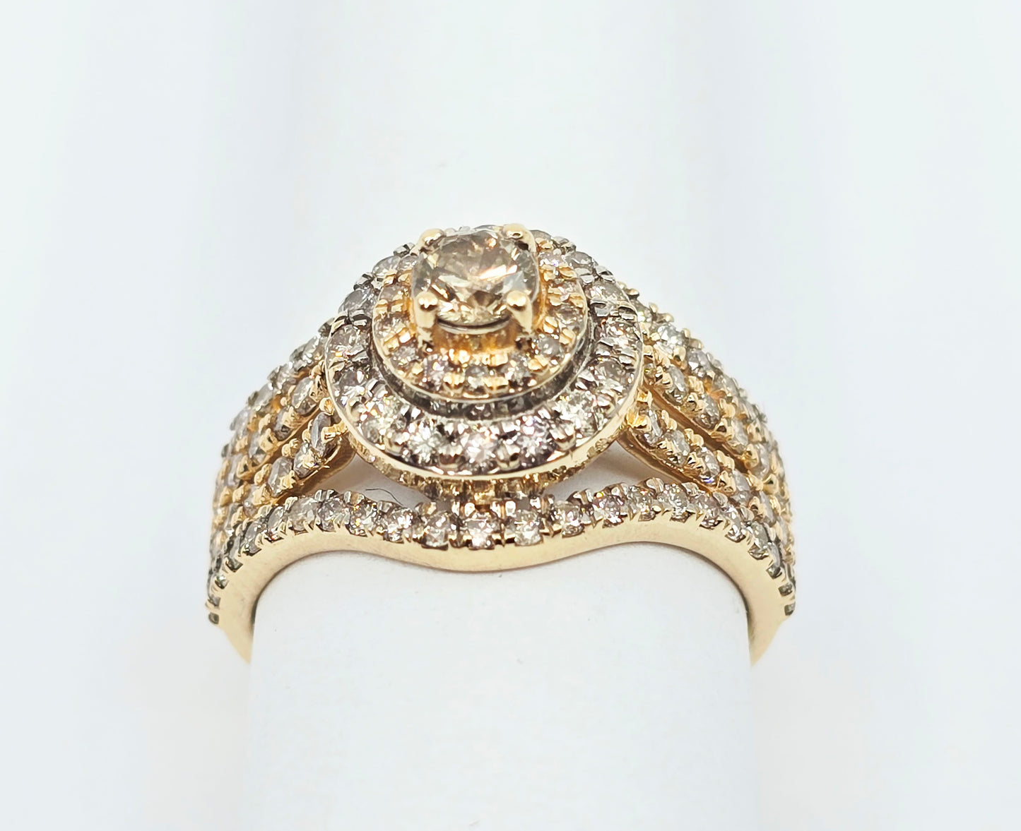 14K Yellow Gold Diamond Cluster Engagement Ring