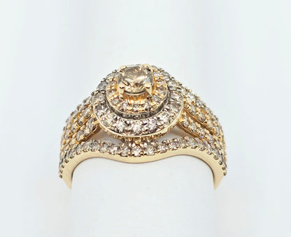 14K Yellow Gold Diamond Cluster Engagement Ring