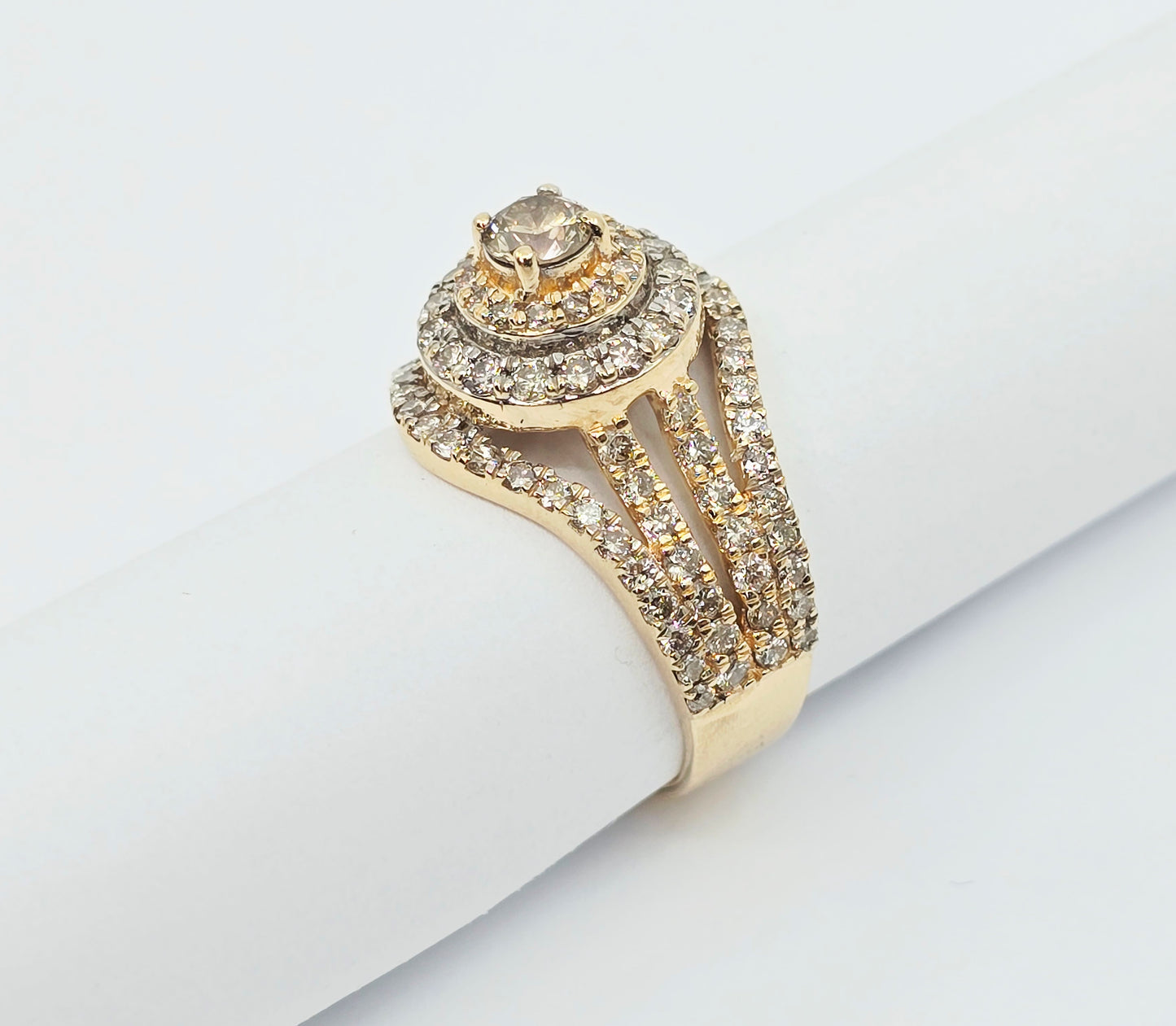 14K Yellow Gold Diamond Cluster Engagement Ring