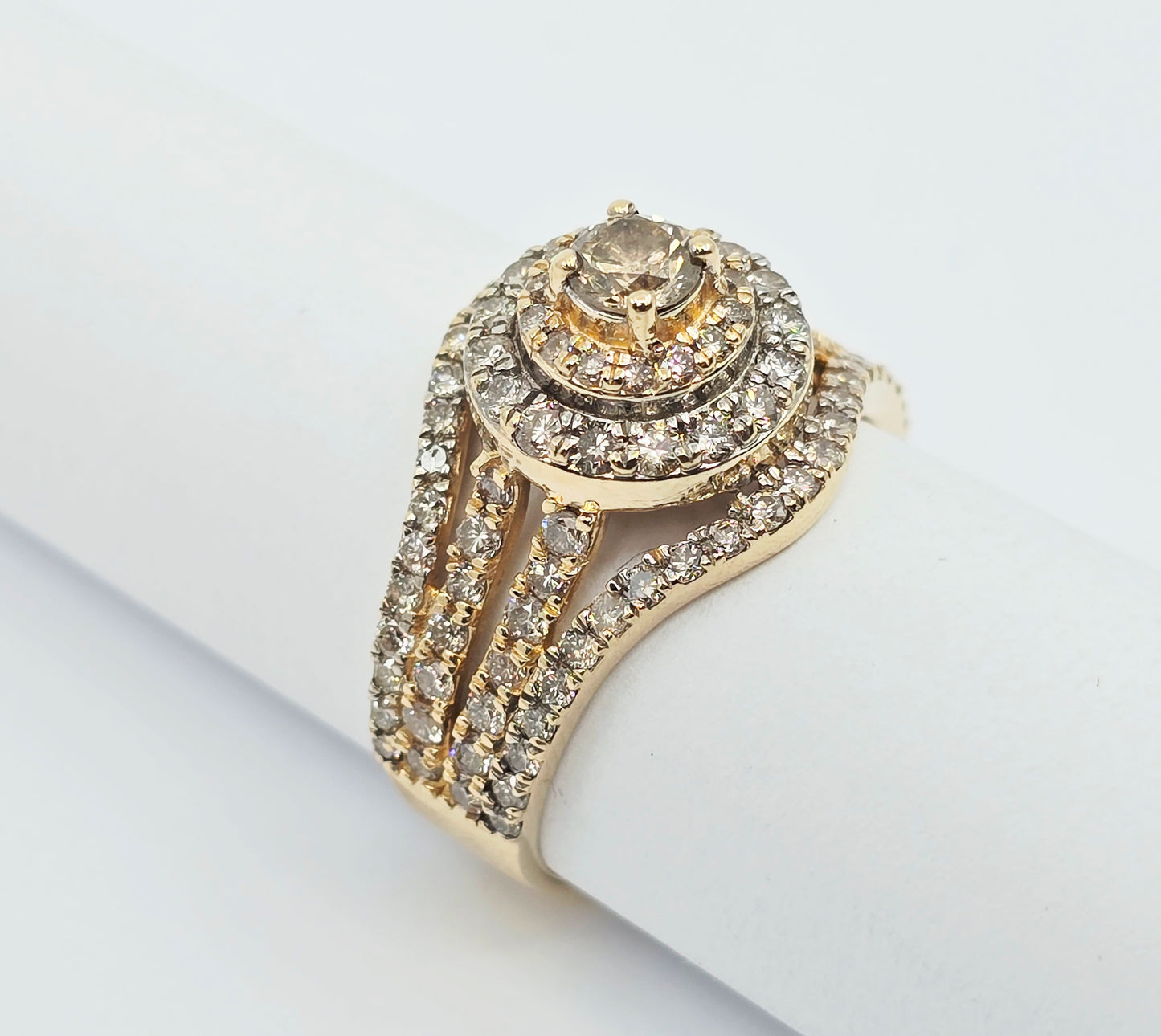 14K Yellow Gold Diamond Cluster Engagement Ring