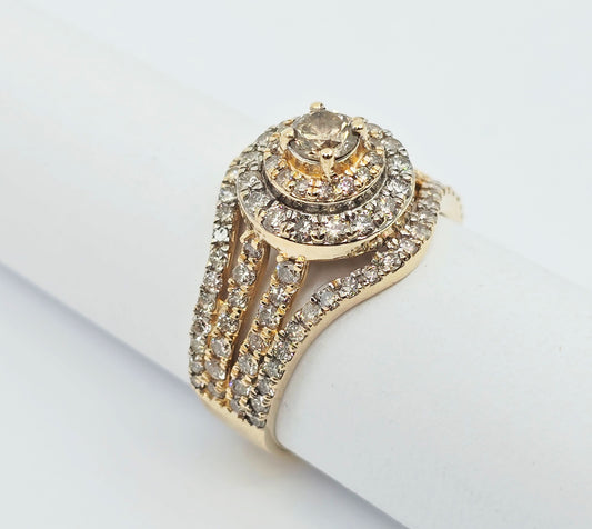 14K Yellow Gold Diamond Cluster Engagement Ring