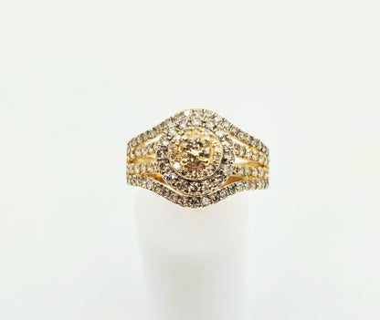 14K Yellow Gold Diamond Cluster Engagement Ring