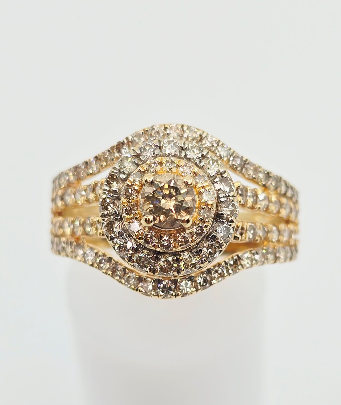 14K Yellow Gold Diamond Cluster Engagement Ring