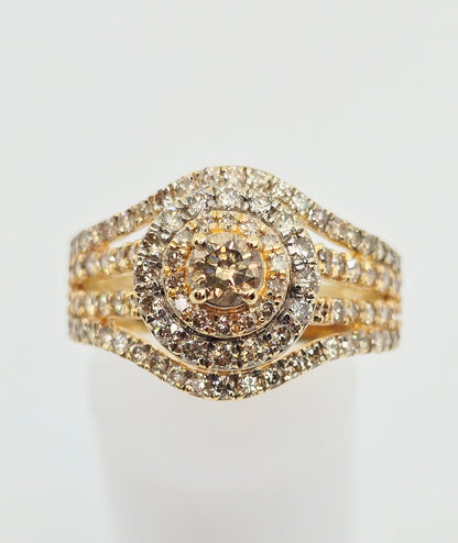 14K Yellow Gold Diamond Cluster Engagement Ring