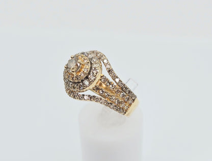 14K Yellow Gold Diamond Cluster Engagement Ring