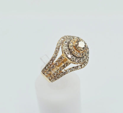 14K Yellow Gold Diamond Cluster Engagement Ring