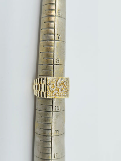 10K Yellow Gold Men's Diamond Cluster Rolex Style OM Ring