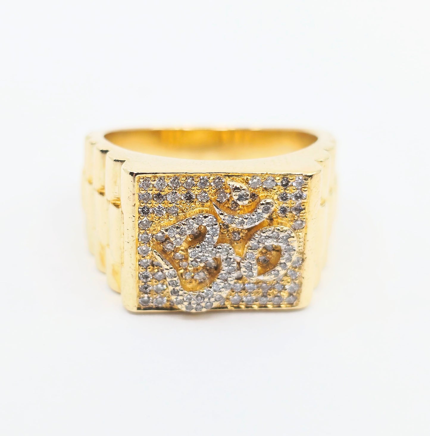 10K Yellow Gold Men's Diamond Cluster Rolex Style OM Ring
