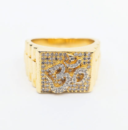 10K Yellow Gold Men's Diamond Cluster Rolex Style OM Ring