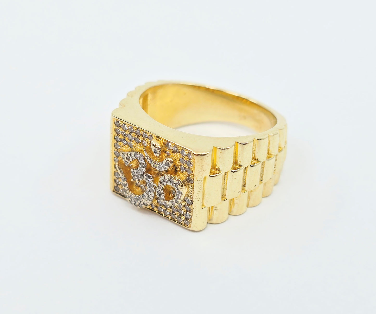 10K Yellow Gold Men's Diamond Cluster Rolex Style OM Ring