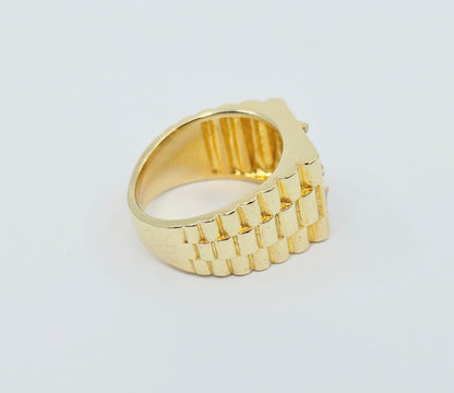 10K Yellow Gold Men's Diamond Cluster Rolex Style OM Ring