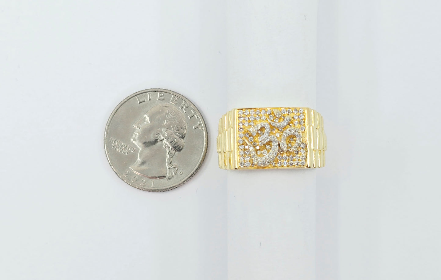 10K Yellow Gold Men's Diamond Cluster Rolex Style OM Ring