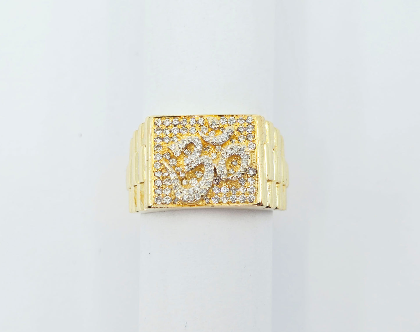 10K Yellow Gold Men's Diamond Cluster Rolex Style OM Ring