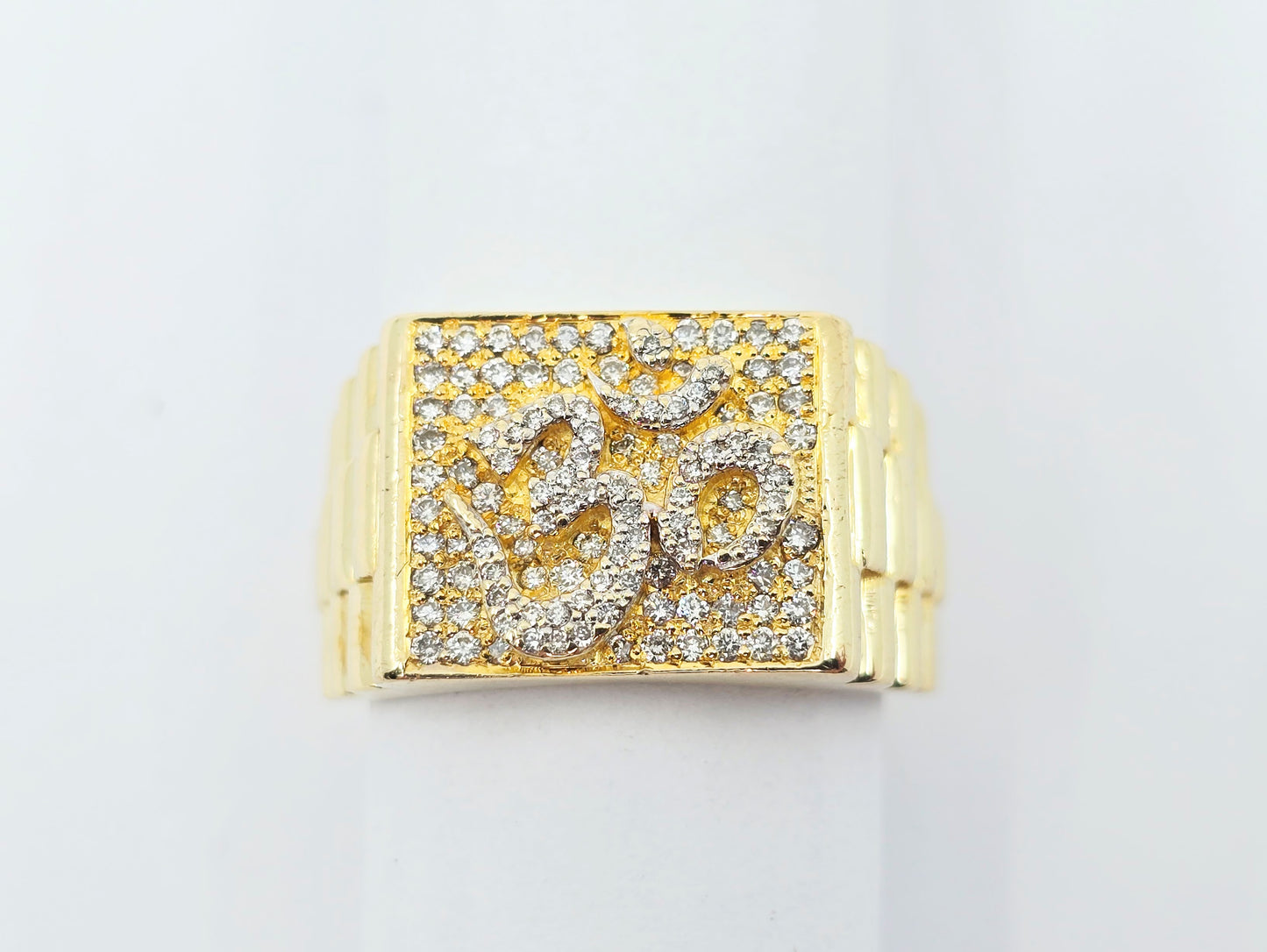 10K Yellow Gold Men's Diamond Cluster Rolex Style OM Ring