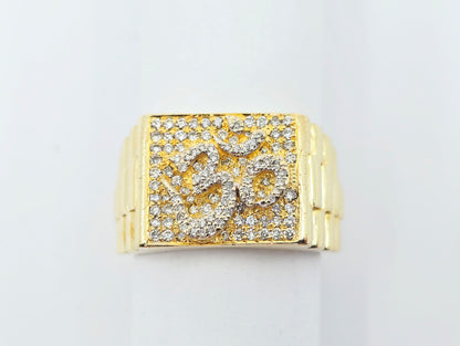 10K Yellow Gold Men's Diamond Cluster Rolex Style OM Ring