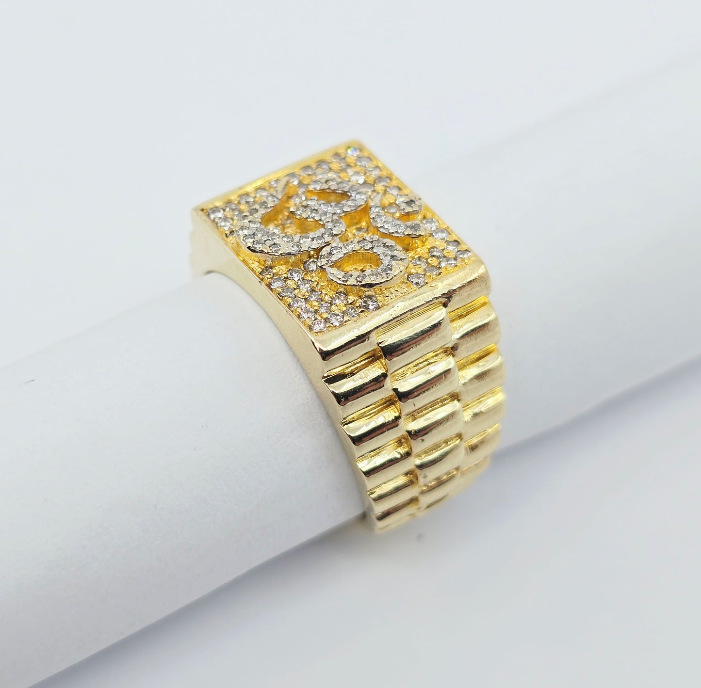 10K Yellow Gold Men's Diamond Cluster Rolex Style OM Ring