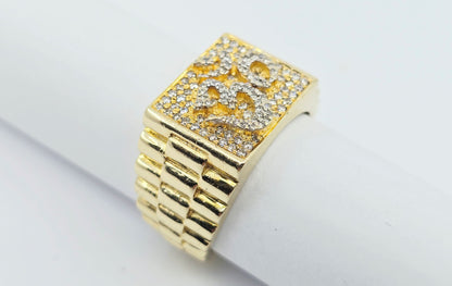 10K Yellow Gold Men's Diamond Cluster Rolex Style OM Ring