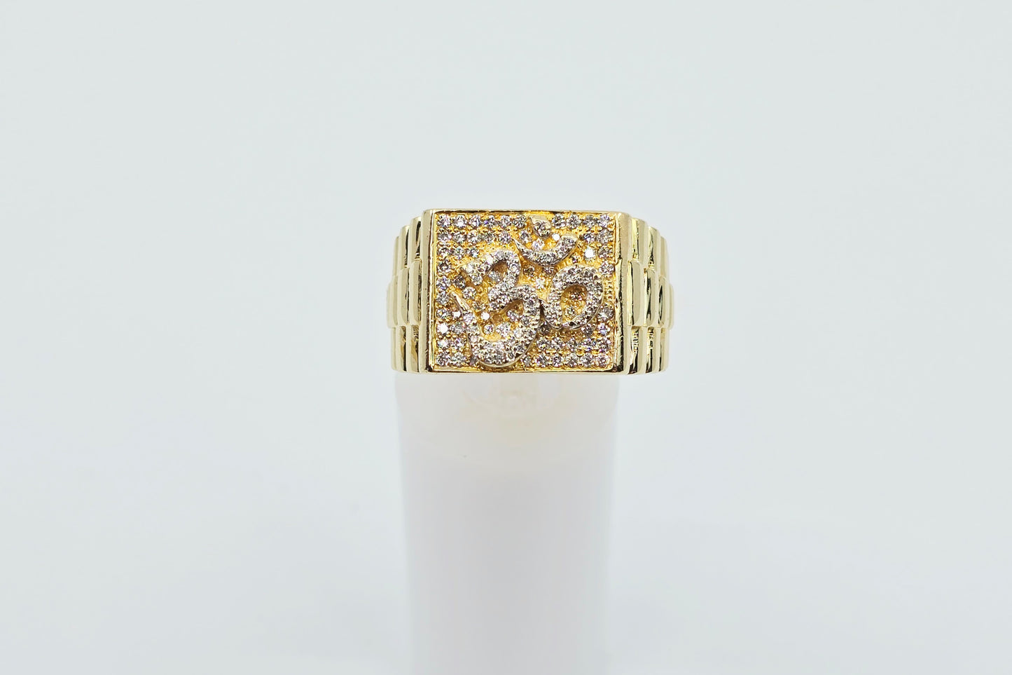 10K Yellow Gold Men's Diamond Cluster Rolex Style OM Ring