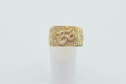 10K Yellow Gold Men's Diamond Cluster Rolex Style OM Ring