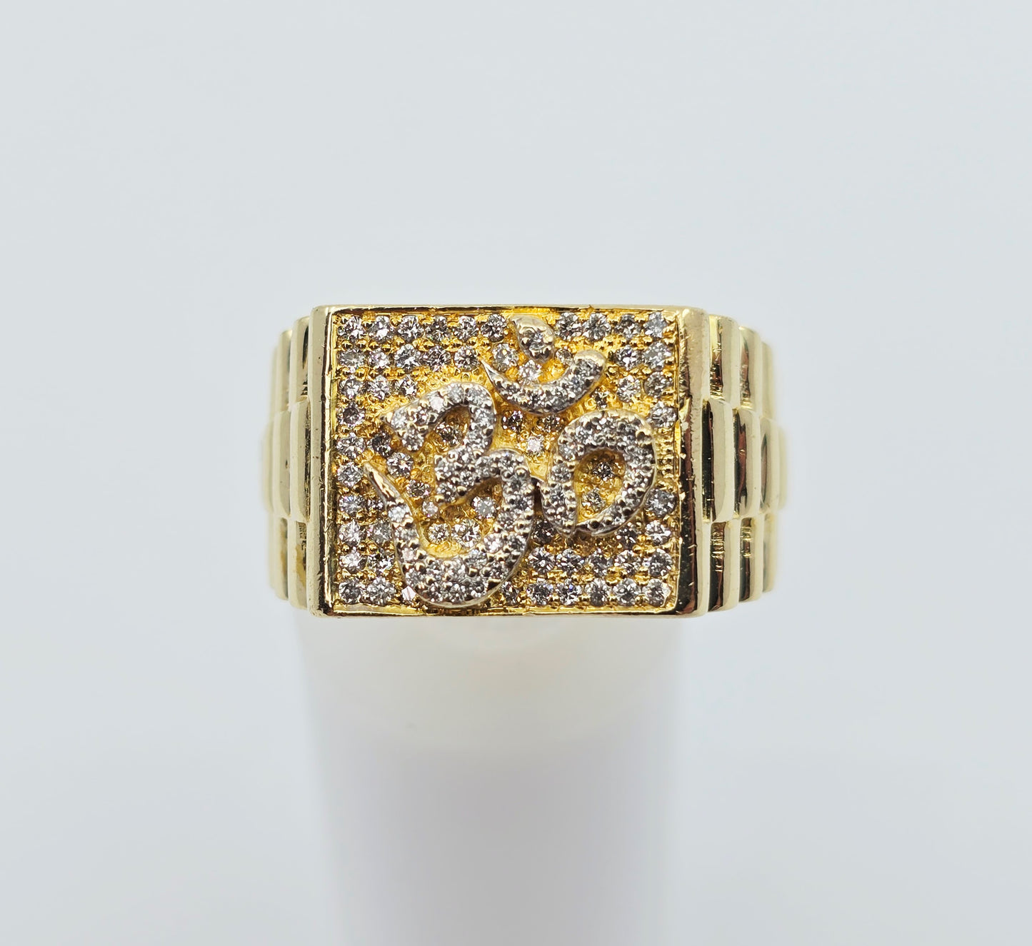 10K Yellow Gold Men's Diamond Cluster Rolex Style OM Ring