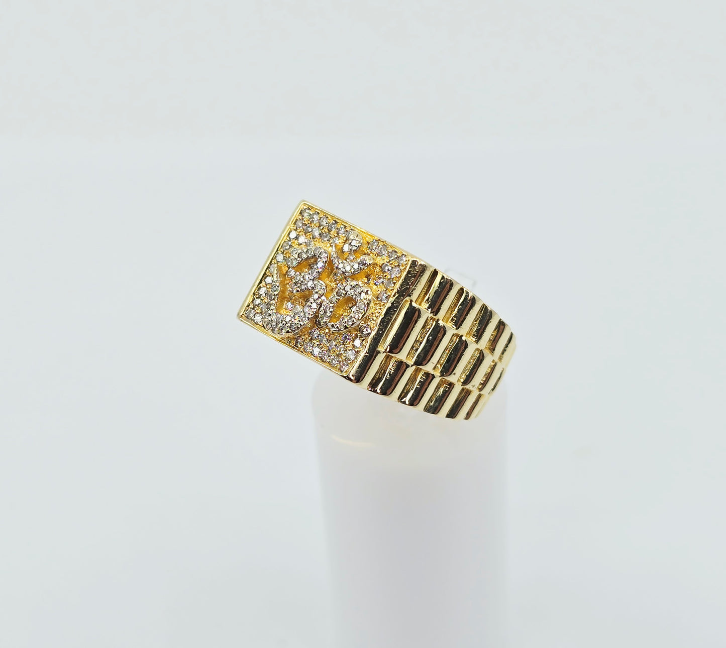 10K Yellow Gold Men's Diamond Cluster Rolex Style OM Ring