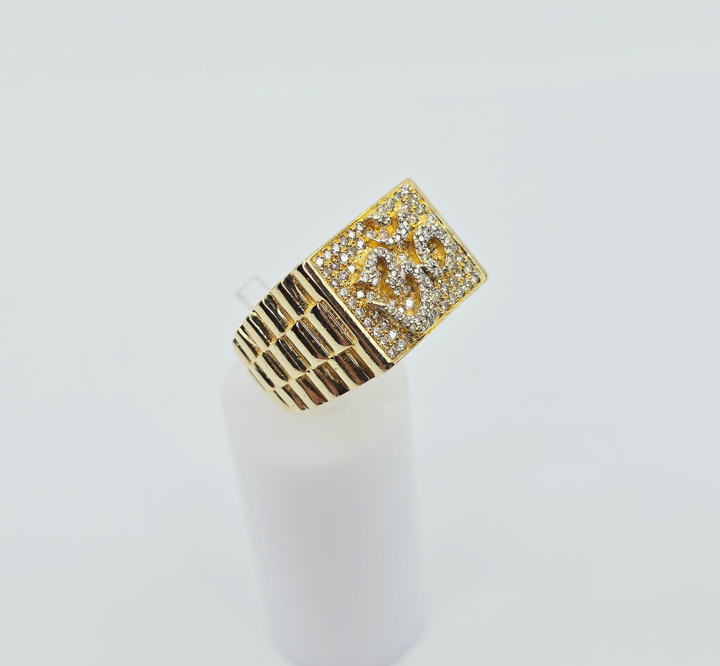 10K Yellow Gold Men's Diamond Cluster Rolex Style OM Ring