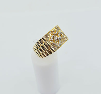 10K Yellow Gold Men's Diamond Cluster Rolex Style OM Ring