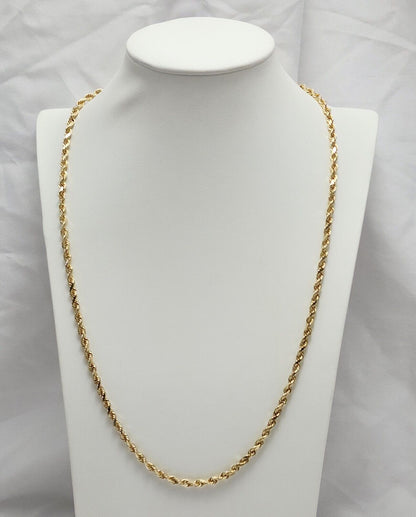 14K Solid Yellow Gold Rope Chain Necklace