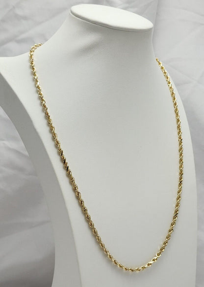 14K Solid Yellow Gold Rope Chain Necklace