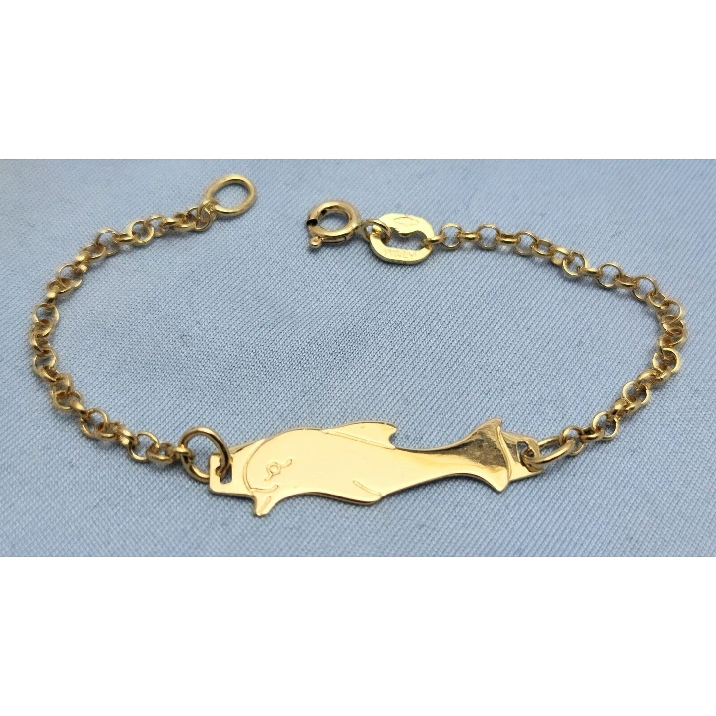 18K Solid Yellow Gold Designer Cable Link Dolphin Baby Bracelet